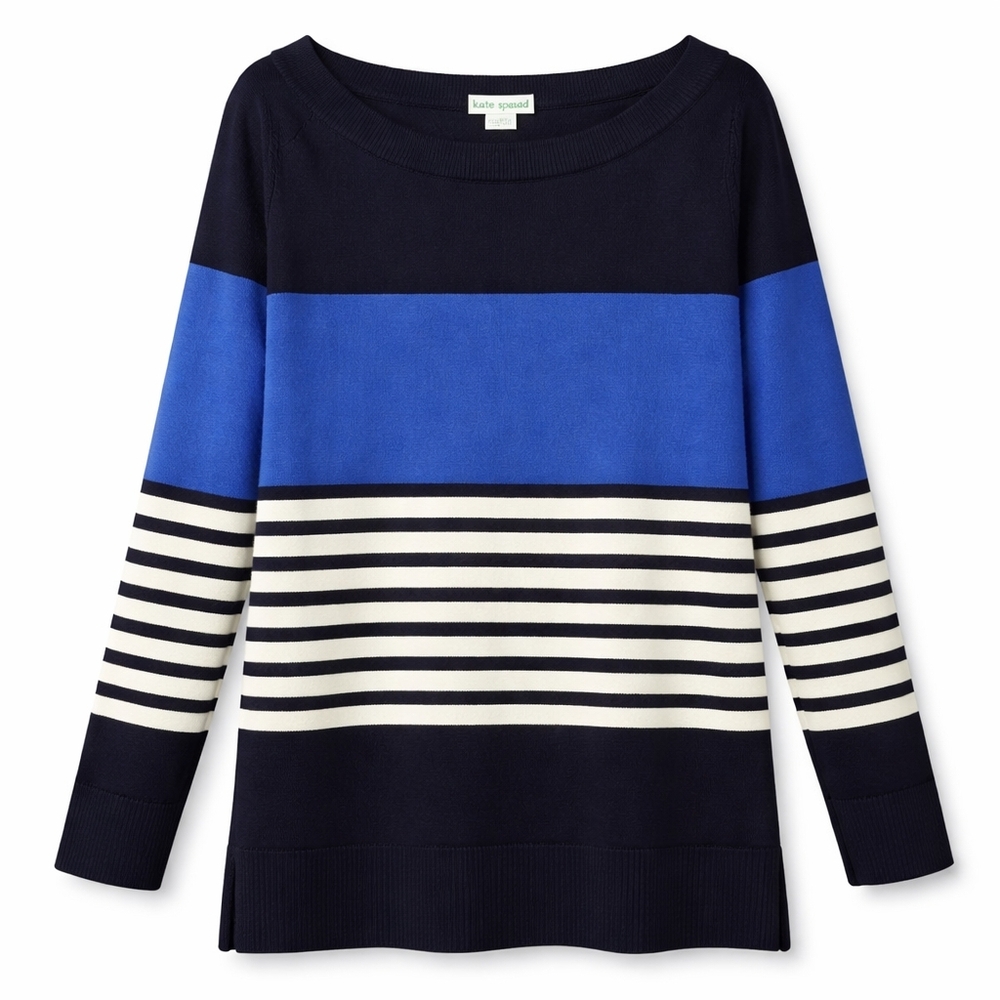 Kate Spade New York Amari Wool Blend Stripe Sweater Navy Blue Ivory Size S